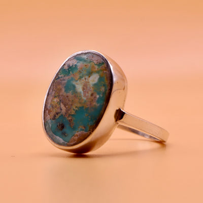 Nishapuri Feroza Ring for Ladies | Genuine Persian Turquoise Sterling Silver Ring with Unisex US Size 8 - AlAliGems