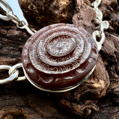 Ayatul Kursi Engraved Yemeni Aqeeq Stone Bracelet | Hand Carved Stone And Sterling Silver Bracelet - Al Ali Gems