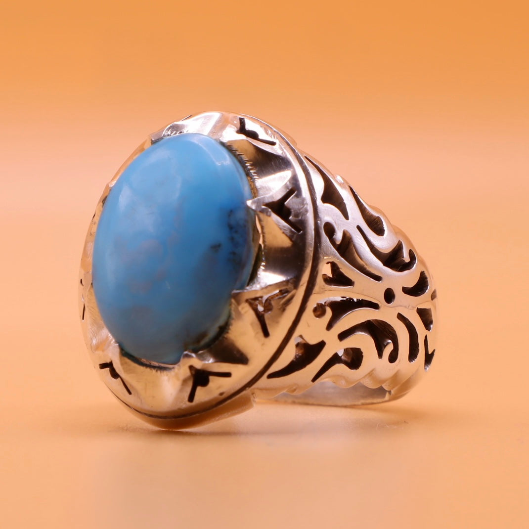 Unique Clear Feroza Turquoise Stone Ring | Genuine Natural Iranian Feroza Stone - AlAliGems