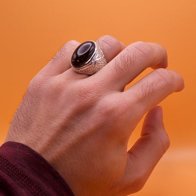 Handmade Dark Amber Silver Ring - Kahraman Natural Amber - US Size 11 - AlAliGems