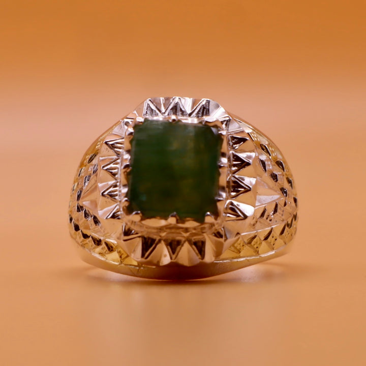 Handmade Persian Sterling Silver Ring with Emerald Stone - Al Ali Gems