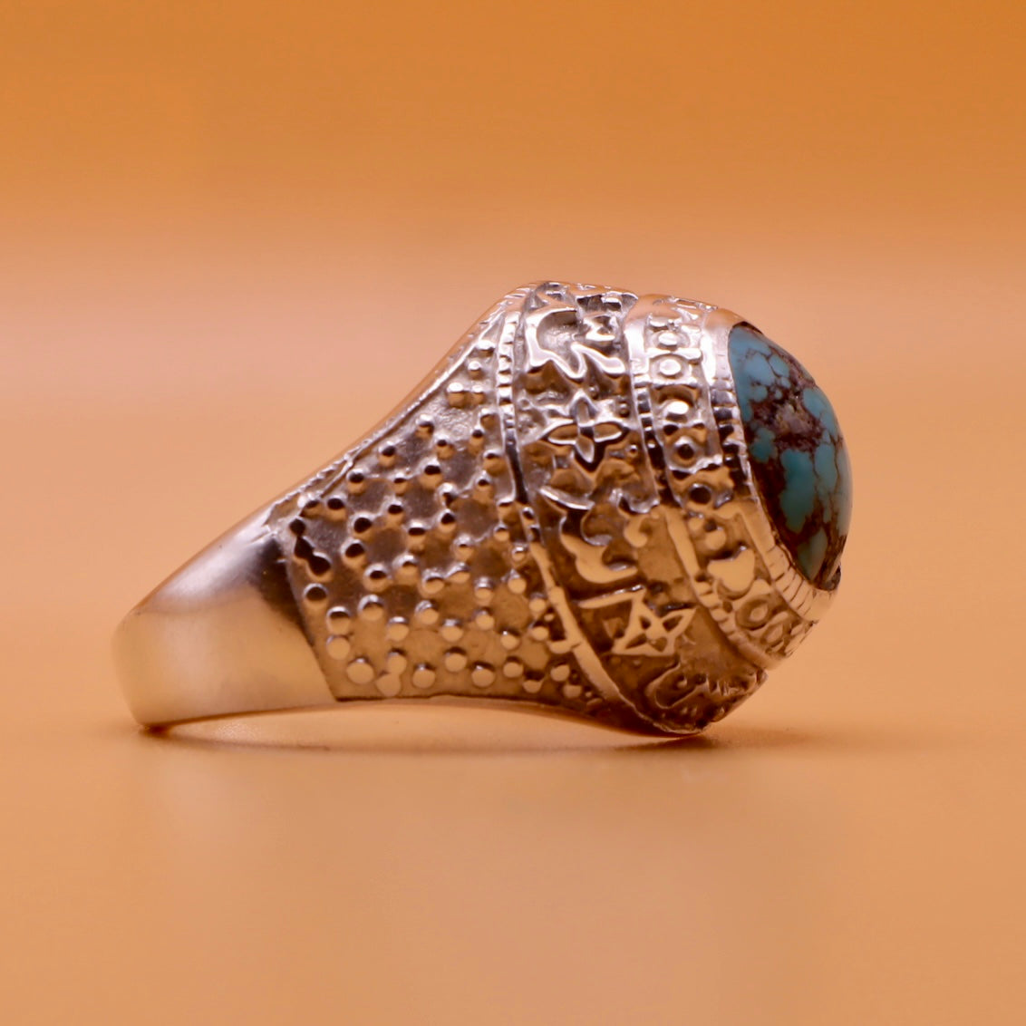 Nyshapuri Feroza Stone Ring | Natural Blue Turquoise Stone Ring | Sterling Silver 92.5 | Geniune Feroza Stone | US Size 10 - AlAliGems