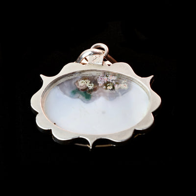 Round Yemeni Shajari Aqeeq Stone Pendant | Handmade Sterling Silver | قلادة عقيق يماني شجري طبيعي⁩⁩⁩ - AlAliGems