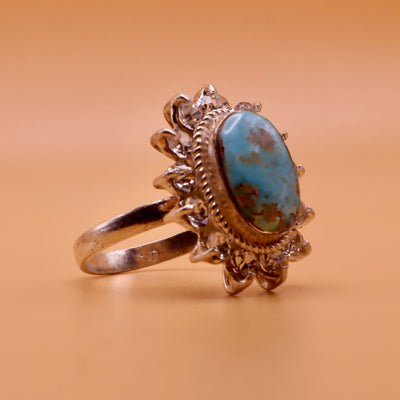 Nishapuri Feroza Ring for Ladies | Genuine Persian Turquoise Sterling Silver Ring with Cubic Zirconia for Women US Size 7 - AlAliGems