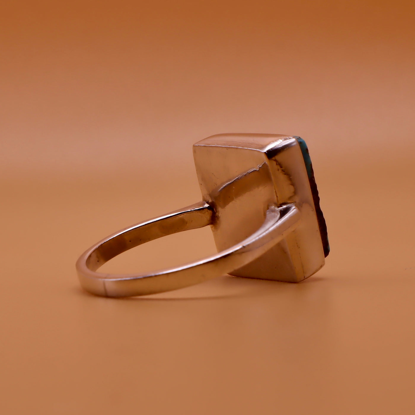 Square Nishapuri Feroza Ring | Genuine Persian Turquoise Sterling Silver Ring with Unisex US Size 8.5 - AlAliGems