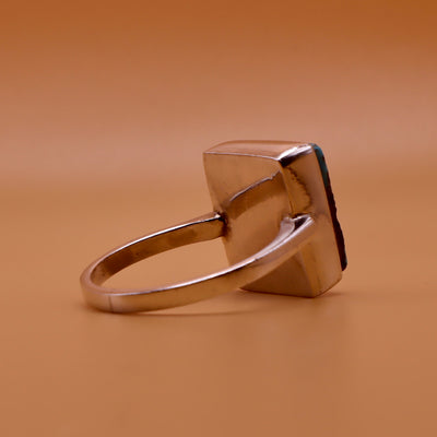 Square Nishapuri Feroza Ring | Genuine Persian Turquoise Sterling Silver Ring with Unisex US Size 8.5 - AlAliGems