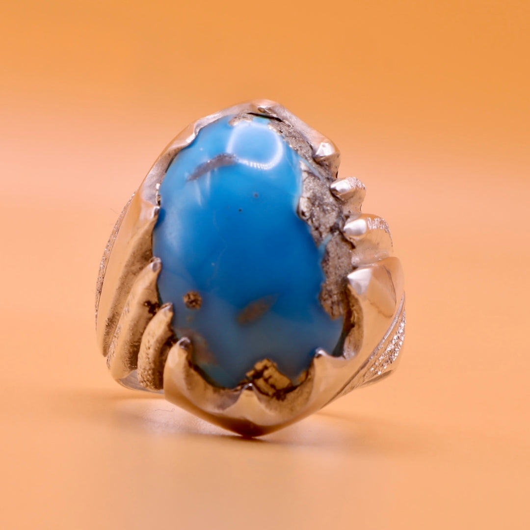Persian Feroza Turquoise Ring | Sterling Silver Ring for Men - AlAliGems