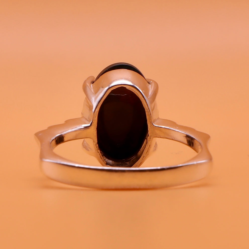 Handmade Black Fire Oval Australian Opal Silver Ring | Natural Australian Opal Stone Ring | US Size 9 - AlAliGems