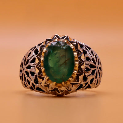 Handmade Persian Sterling Silver Ring with Emerald Stone - Al Ali Gems
