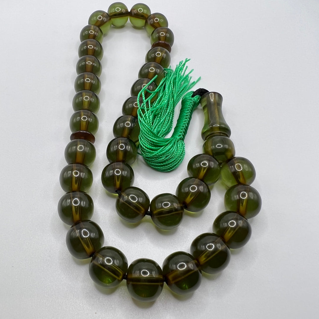 Round Olive Bakelite Tasbih Prayer Beads / سبحة بكلايت - AlAliGems