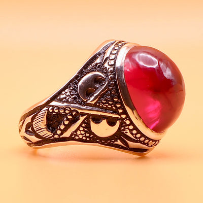Handmade Iranian Yaqoot Silver Ring | Handmade Persian Ruby Stone | US Size 11 - Al Ali Gems