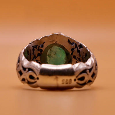 Handmade Persian Sterling Silver Ring with Emerald Stone - Al Ali Gems