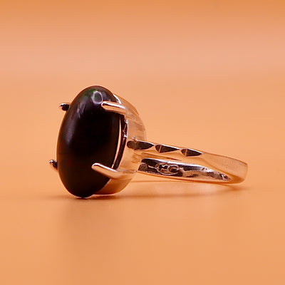 Handmade Black Fire Oval Australian Opal Silver Ring | Natural Australian Opal Stone Ring | US Size 9 - AlAliGems