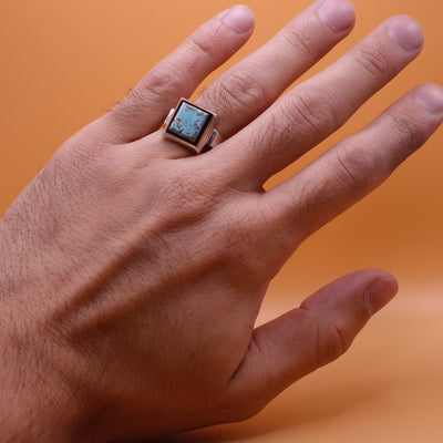Aqeeq and Nishapuri Feroza Ring | Hirz Jawad Inside | Real Nyshapur Turquoise Stone US Size 10 - Al Ali Gems
