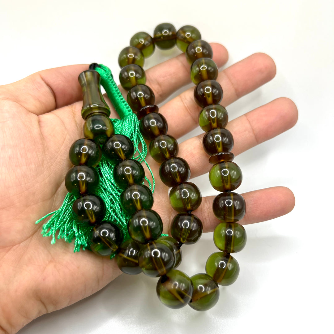 Round Olive Bakelite Tasbih Prayer Beads / سبحة بكلايت - AlAliGems