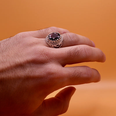 Handmade Yaqoot Silver Ring | Ruby Stone Ring Unisex US Size 9.25 - Al Ali Gems