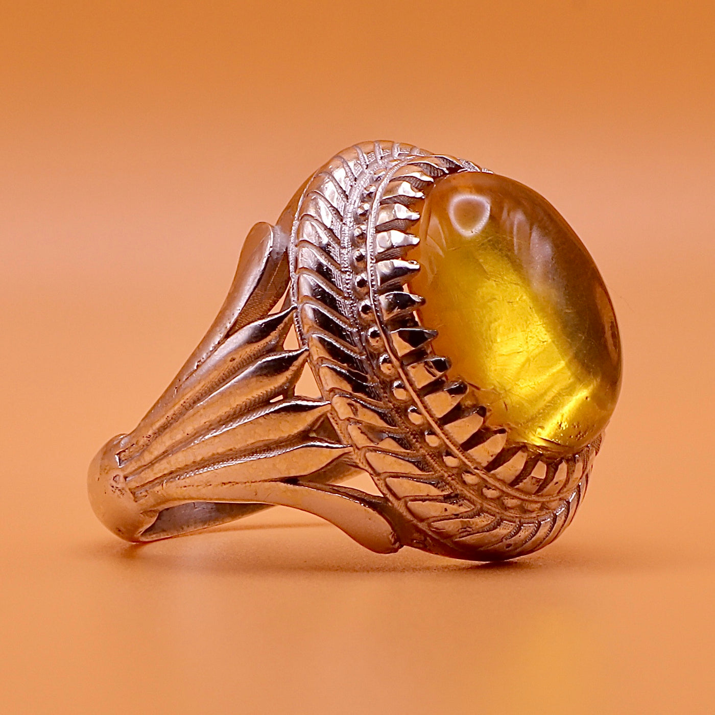 Handmade Amber Silver Ring - Kahraman Natural Amber - US Size 11.25 - AlAliGems