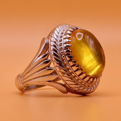 Handmade Amber Silver Ring - Kahraman Natural Amber - US Size 11.25 - AlAliGems