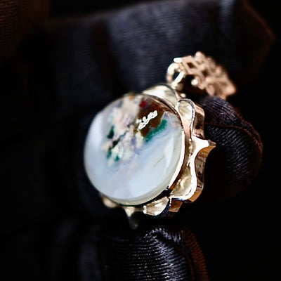 Round Yemeni Shajari Aqeeq Stone Pendant | Handmade Sterling Silver | قلادة عقيق يماني شجري طبيعي⁩⁩ - AlAliGems