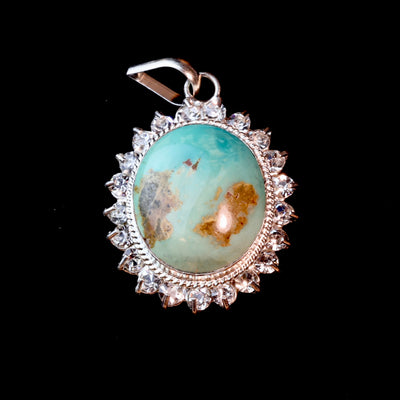 Round Green Neyshabur Turquoise Stone Pendant | Feroza Pendant with Cubic Zirconia - Al Ali Gems