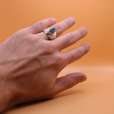Handmade Persian Sterling Silver Ring with Emerald Stone - Al Ali Gems