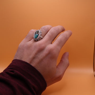 Nishapuri Feroza Ring for Ladies | Genuine Persian Turquoise Sterling Silver Ring with Cubic Zirconia for Women US Size 8 - AlAliGems