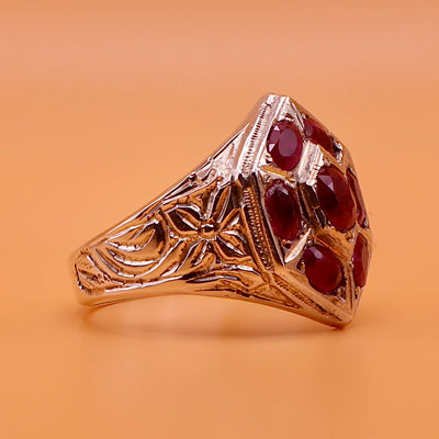 Handmade Persian Yaqoot Ring | Handmade Ring With 7 Natural Ruby Stones | US Size 12 - Al Ali Gems