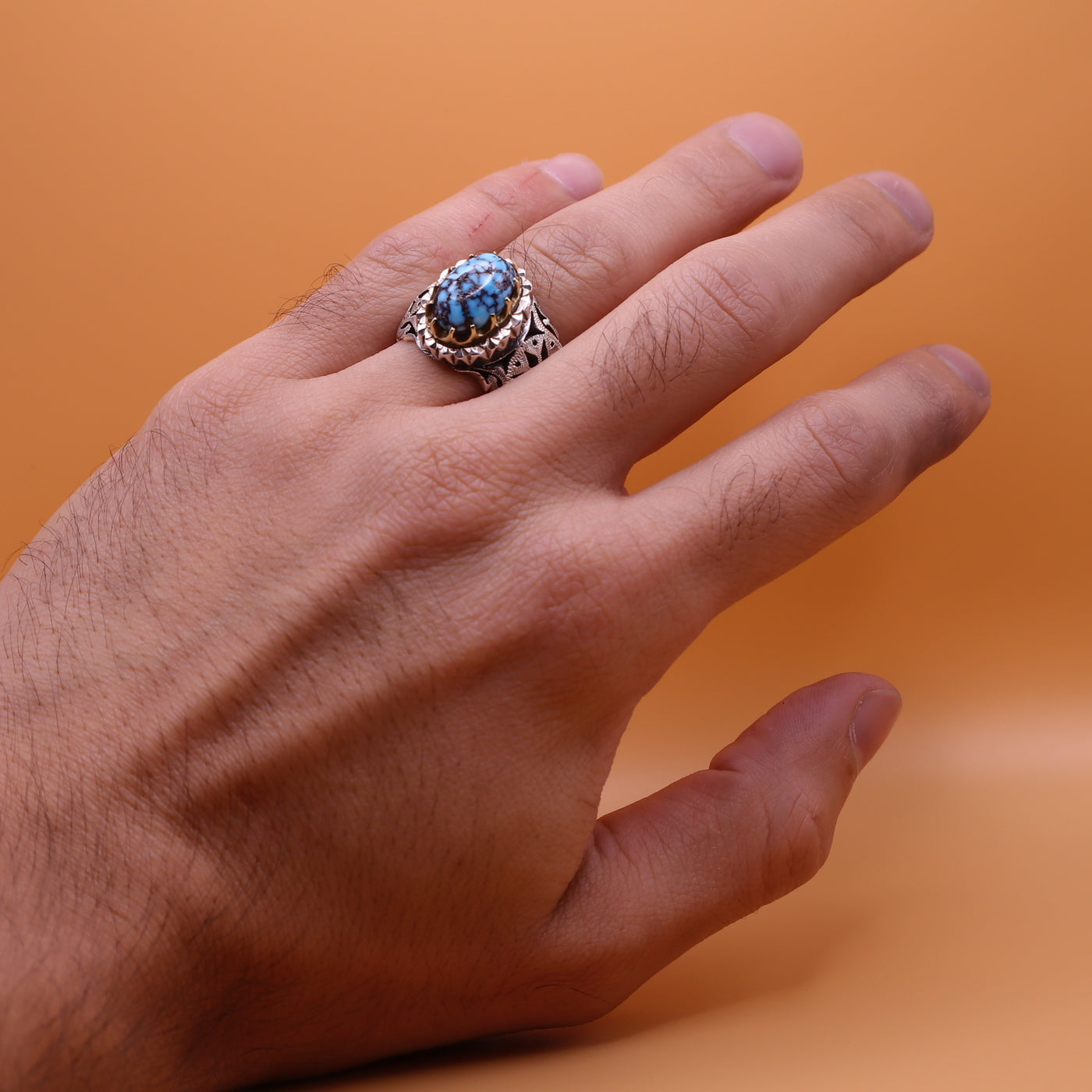 Persian Turquoise Ring | Natural nishapuri Feroza stone ring for men US Size 12 - Al Ali Gems