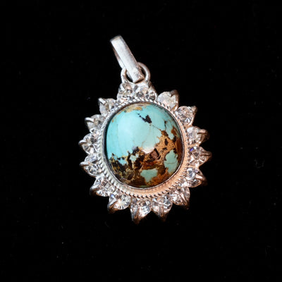 Neyshabur Turquoise Stone Pendant | Feroza Pendant with Cubic Zirconia - Al Ali Gems