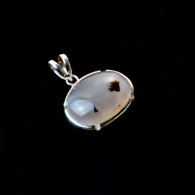 Oval Yemeni Mosawar Aqeeq Stone Pendant | Handmade Sterling Silver | قلادة عقيق يماني مصور طبيعي⁩⁩⁩⁩⁩⁩ - AlAliGems