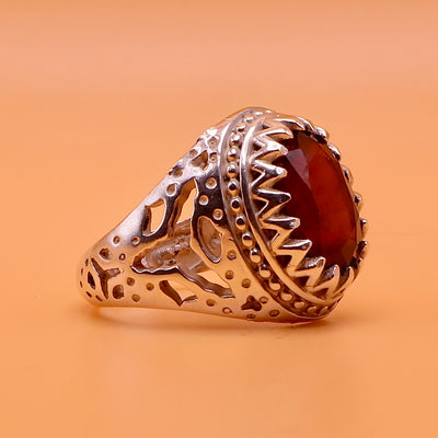 Handmade Yaqoot Silver Ring | Ruby Stone Ring Unisex US Size 9.25 - Al Ali Gems