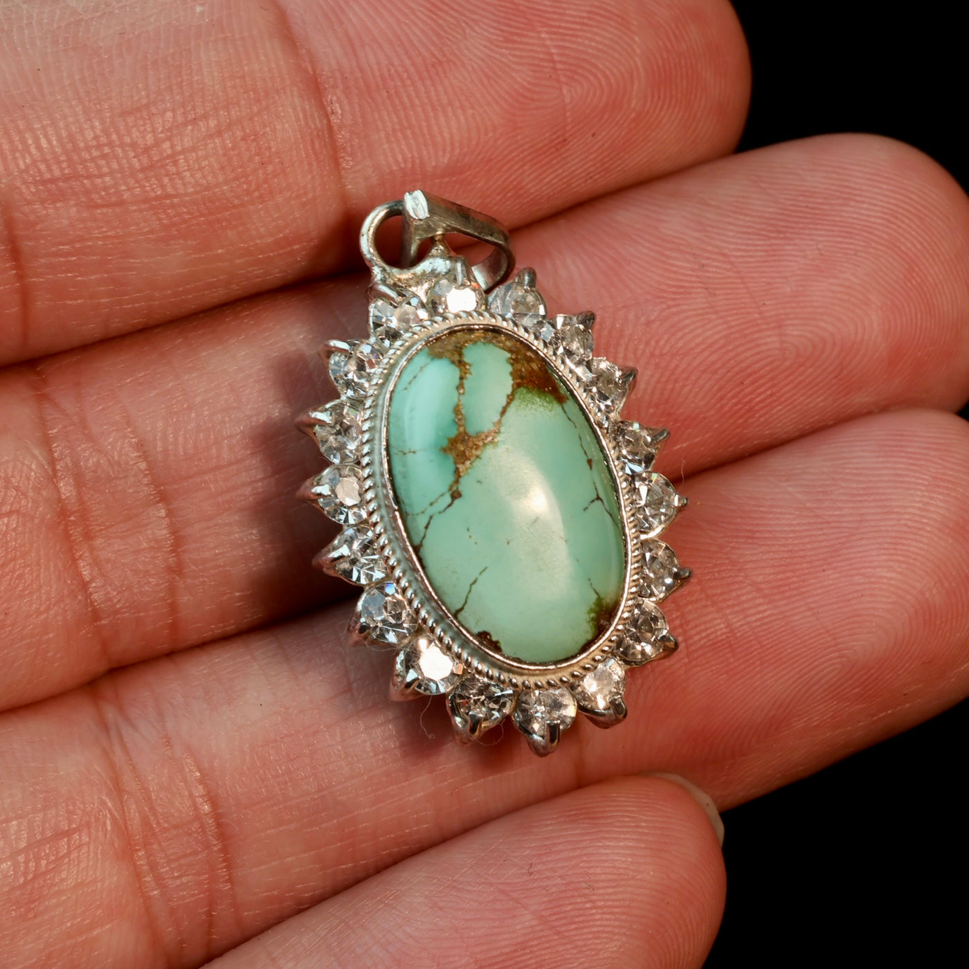 Green Neyshabur Turquoise Stone Pendant | Feroza Pendant with Cubic Zirconia - Al Ali Gems