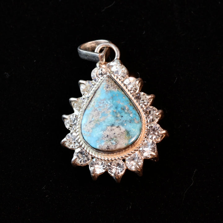 Teardrop Blue Neyshabur Turquoise Stone Pendant | Feroza Pendant with Cubic Zirconia - Al Ali Gems