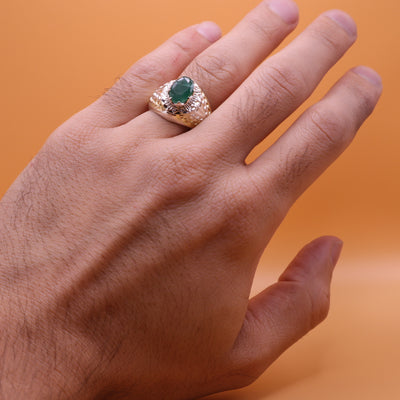 Handmade Persian Sterling Silver Ring with Emerald Gemstone - Al Ali Gems