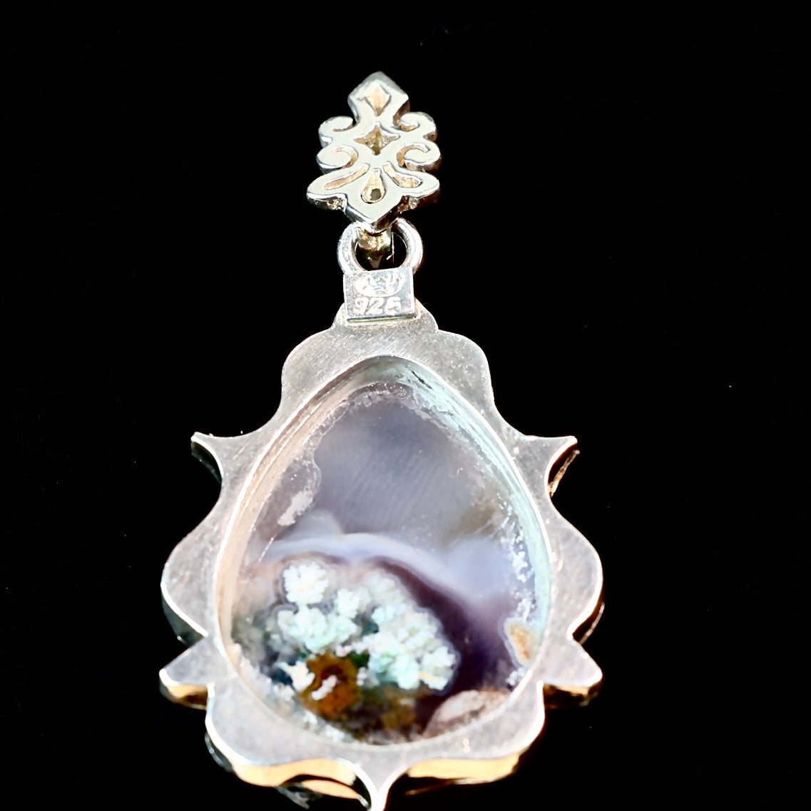 Teardrop Yemeni Shajari Aqeeq Stone Pendant | Handmade Sterling Silver | قلادة عقيق يماني شجري طبيعي⁩ - AlAliGems
