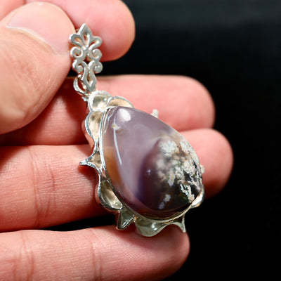 Teardrop Yemeni Shajari Aqeeq Stone Pendant | Handmade Sterling Silver | قلادة عقيق يماني شجري طبيعي⁩ - AlAliGems