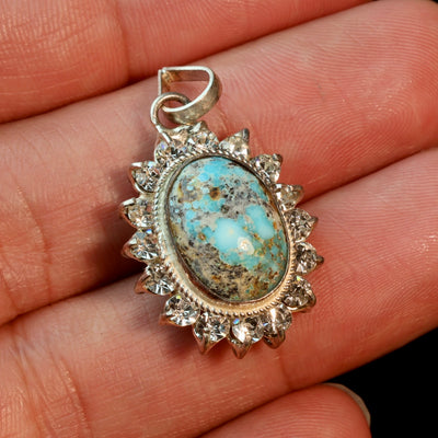 Neyshabur Turquoise Stone Pendant | Feroza Pendant with Cubic Zirconia - Al Ali Gems