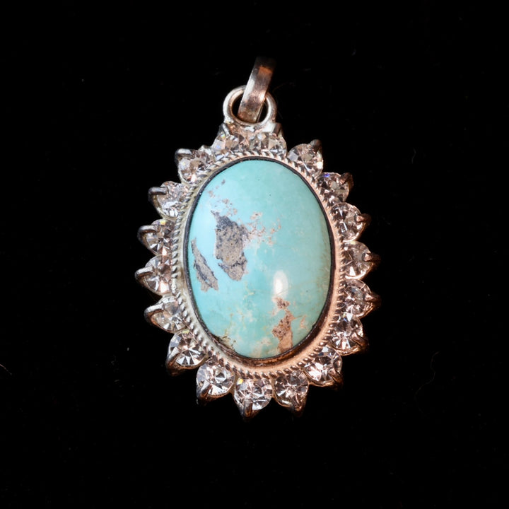 Blue Oval Neyshabur Turquoise Stone Pendant | Feroza Pendant with Cubic Zirconia - Al Ali Gems