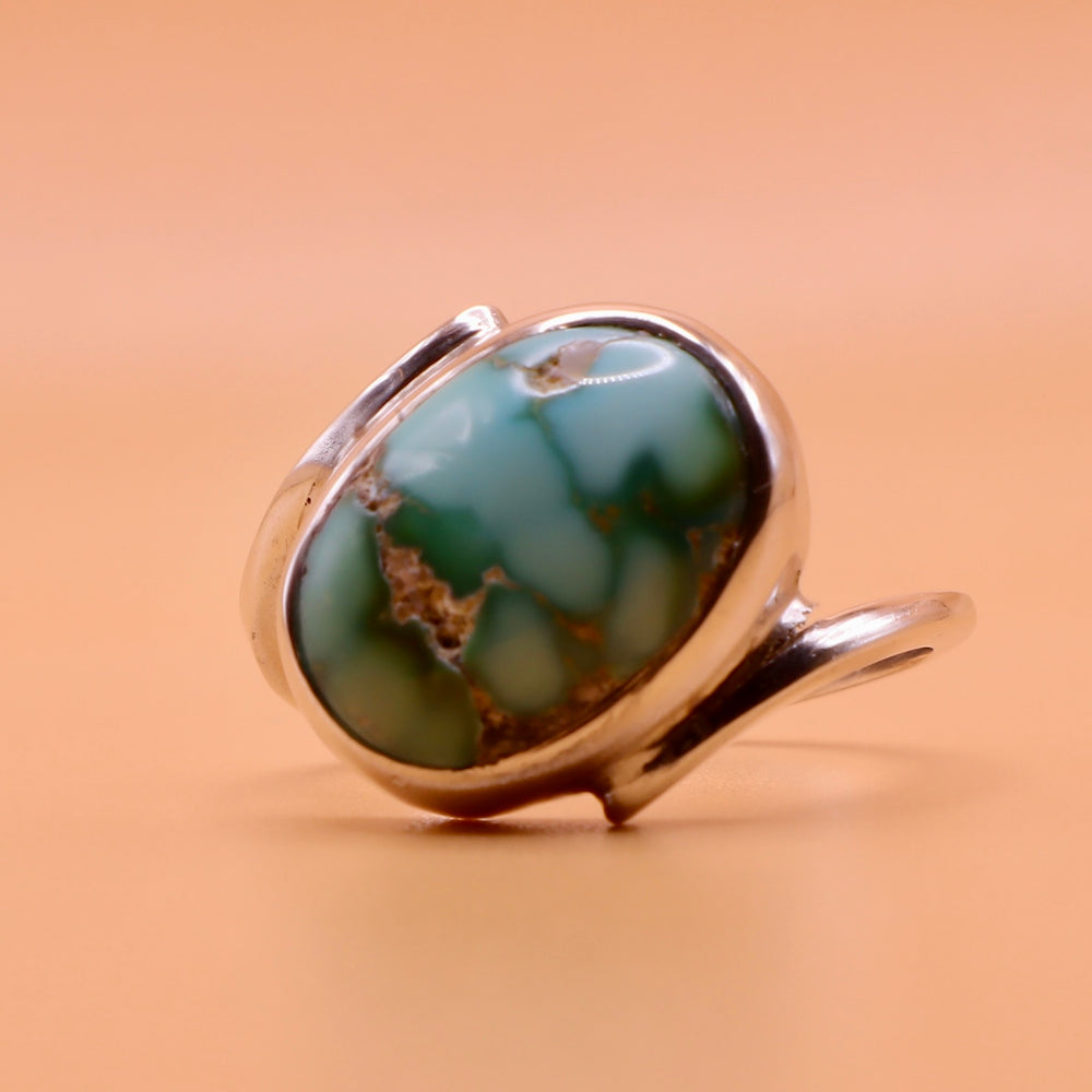 Nishapuri Feroza Ring for Ladies | Genuine Persian Turquoise Sterling Silver Ring with Unisex US Size 7.5 - AlAliGems