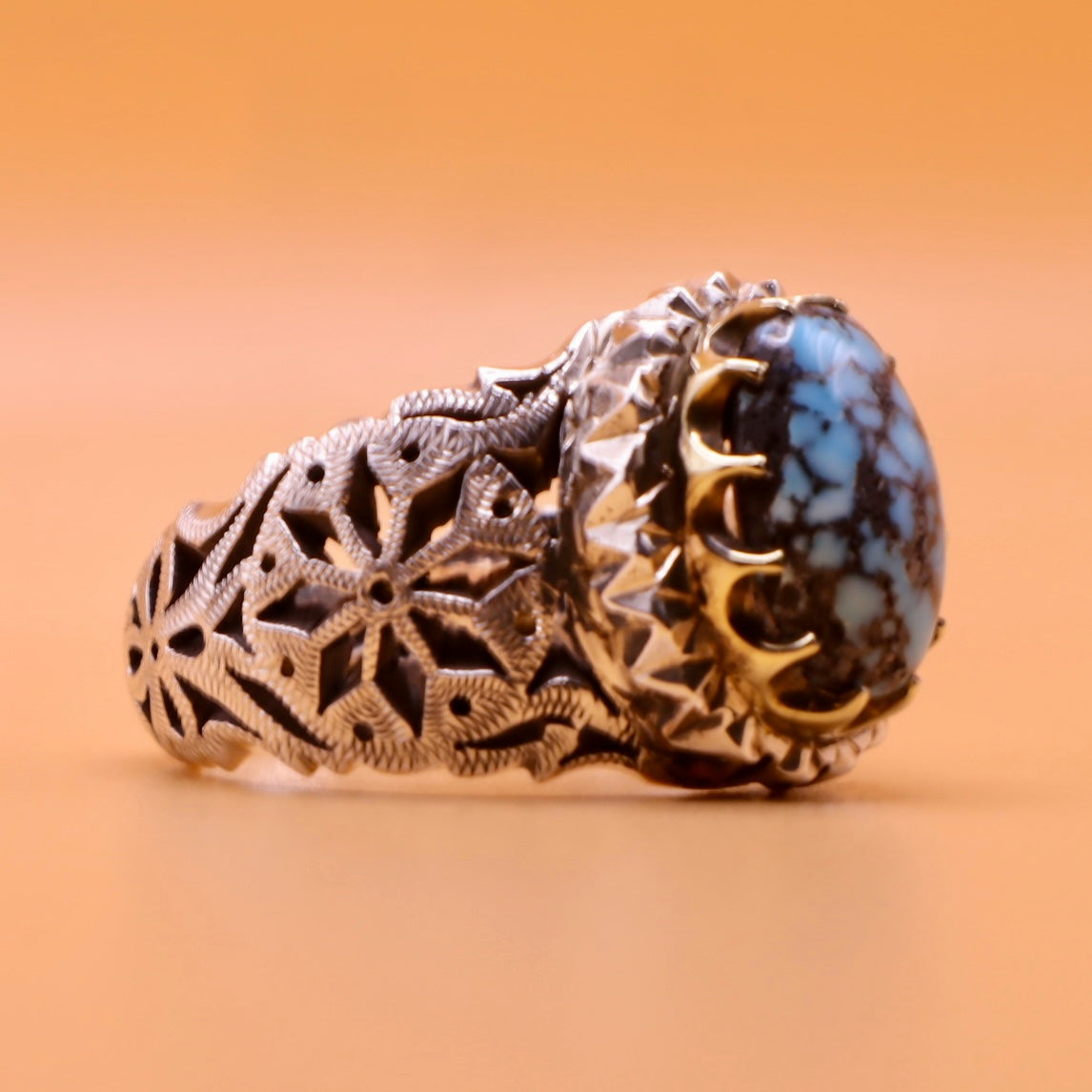 Persian Turquoise Ring | Natural nishapuri Feroza stone ring for men US Size 12 - Al Ali Gems