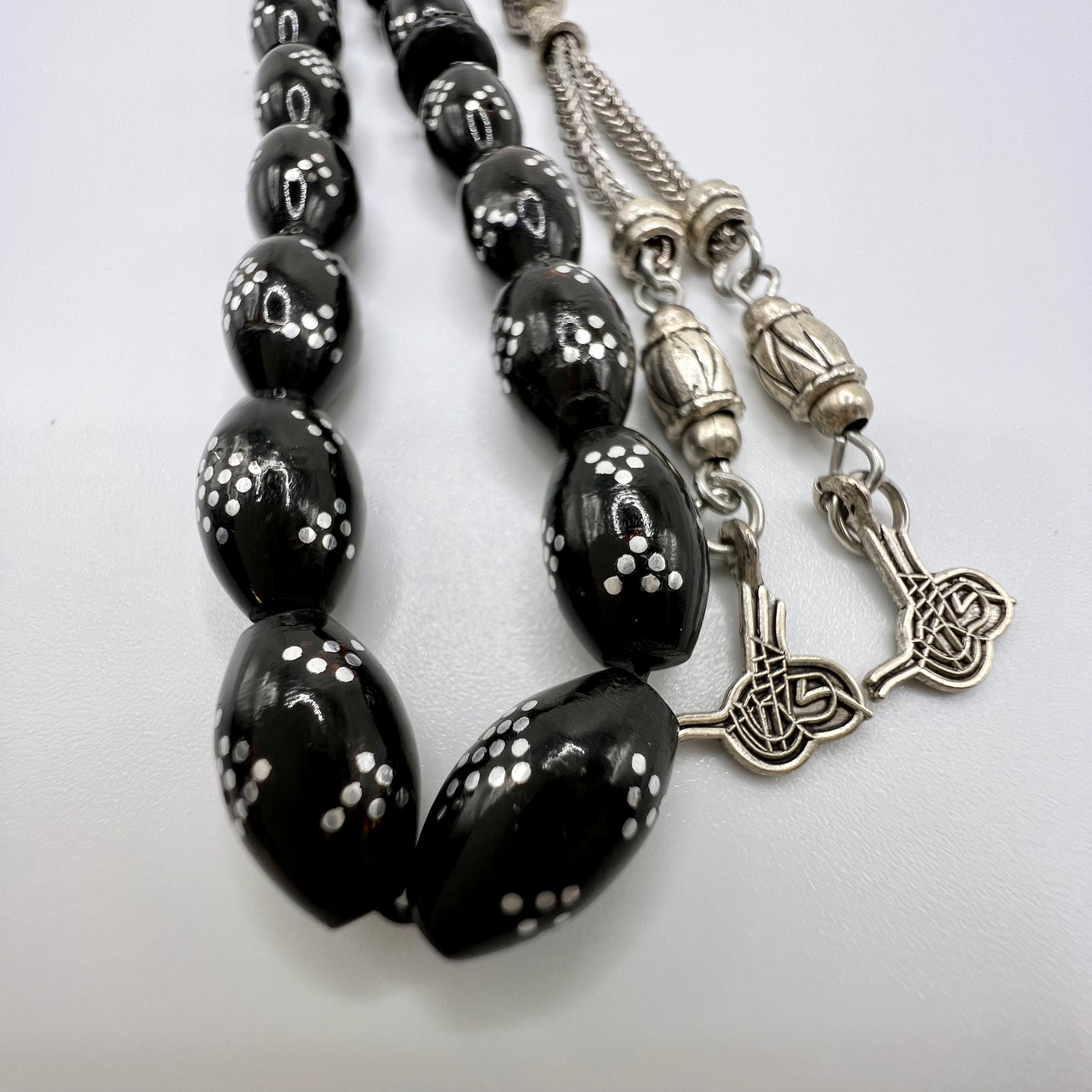 Oval Cut Yusur Tasbih 33 Beads - مسبحة يسر مطعم فضة - Al Ali Gems