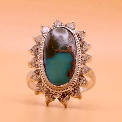 Nishapuri Feroza Ring for Ladies | Genuine Persian Turquoise Sterling Silver Ring with Cubic Zirconia for Women US Size 8 - AlAliGems