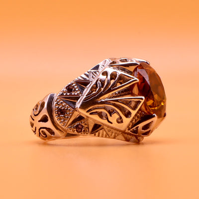 Oval Handmade Alexandrite Silver Ring For Men | Alexandrite and Amethyst Ring | US Size 9 - Al Ali Gems
