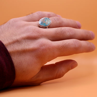 Nishapuri Feroza Ring for Ladies | Genuine Persian Turquoise Sterling Silver Ring with Unisex US Size 8 - AlAliGems