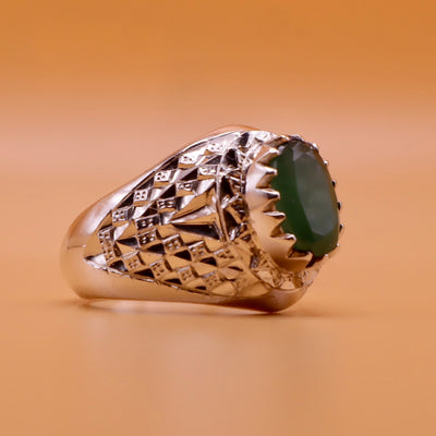 Handmade Persian Sterling Silver Ring with Emerald Stone - Al Ali Gems