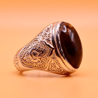Handmade Dark Amber Silver Ring - Kahraman Natural Amber - US Size 11 - AlAliGems
