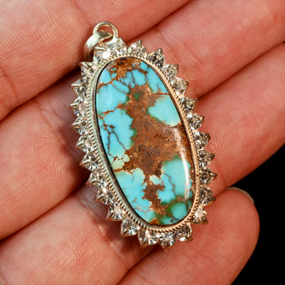 Blue Oval Neyshabur Turquoise Stone Pendant | Feroza Pendant with Cubic Zirconia - Al Ali Gems