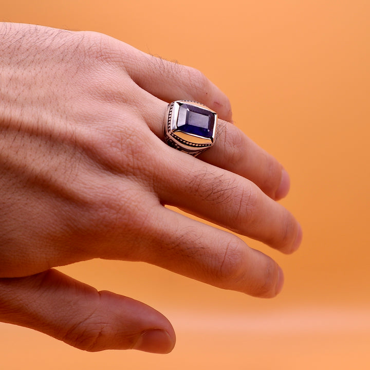 Handmade Engraved Sapphire Ring | Engraved Ya Aba Alfazil Alabbas | US Size 12 - Al Ali Gems