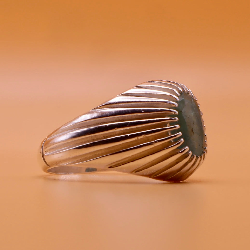 Handmade Persian Sterling Silver Ring with Emerald Stone - Al Ali Gems