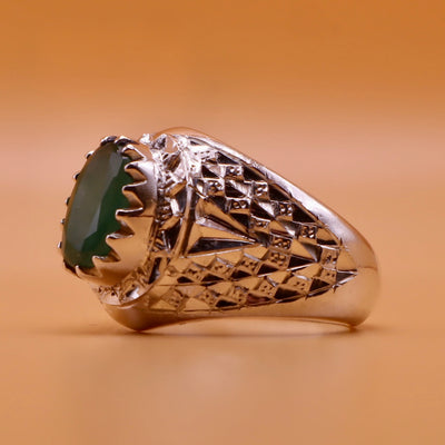 Handmade Persian Sterling Silver Ring with Emerald Stone - Al Ali Gems